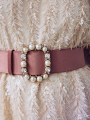 Dusty Pink Statement Buckle Velvet Wide Belt - Image 5 of 7