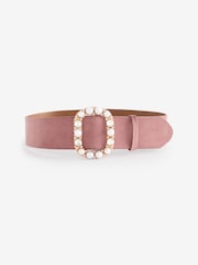 Dusty Pink Statement Buckle Velvet Wide Belt - Image 6 of 7