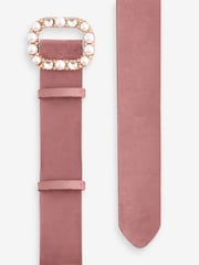 Dusty Pink Statement Buckle Velvet Wide Belt - Image 7 of 7
