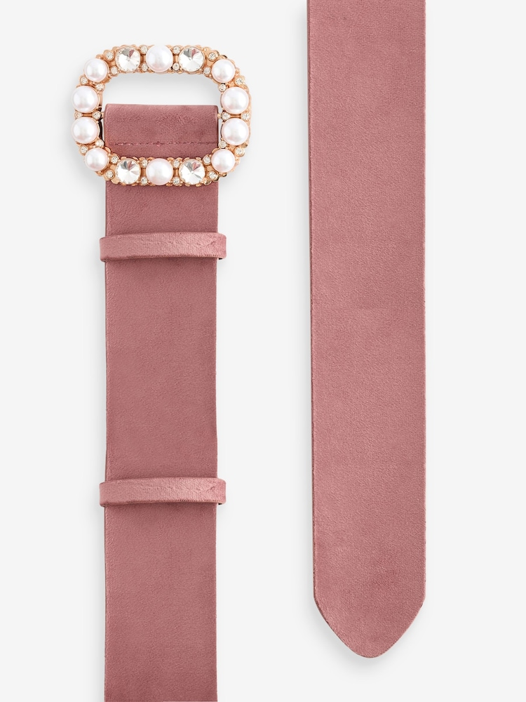 Dusty Pink Statement Buckle Velvet Wide Belt - Image 7 of 7
