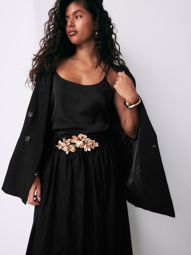 Black/Gold Flower Buckle Wide Elasticated Belt - Image 2 of 7