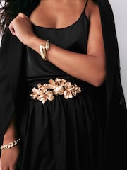 Black/Gold Flower Buckle Wide Elasticated Belt - Image 3 of 7