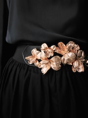 Black/Gold Flower Buckle Wide Elasticated Belt - Image 4 of 7