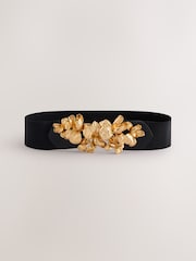 Black/Gold Flower Buckle Wide Elasticated Belt - Image 5 of 7