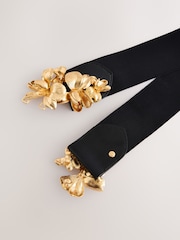Black/Gold Flower Buckle Wide Elasticated Belt - Image 6 of 7