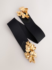 Black/Gold Flower Buckle Wide Elasticated Belt - Image 7 of 7