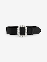 Black Statement Buckle Velvet Wide Belt - Image 1 of 2