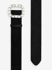 Black Statement Buckle Velvet Wide Belt - Image 2 of 2