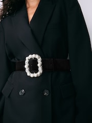 Black Statement Buckle Velvet Wide Belt - Image 6 of 7