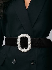 Black Statement Buckle Velvet Wide Belt - Image 7 of 7