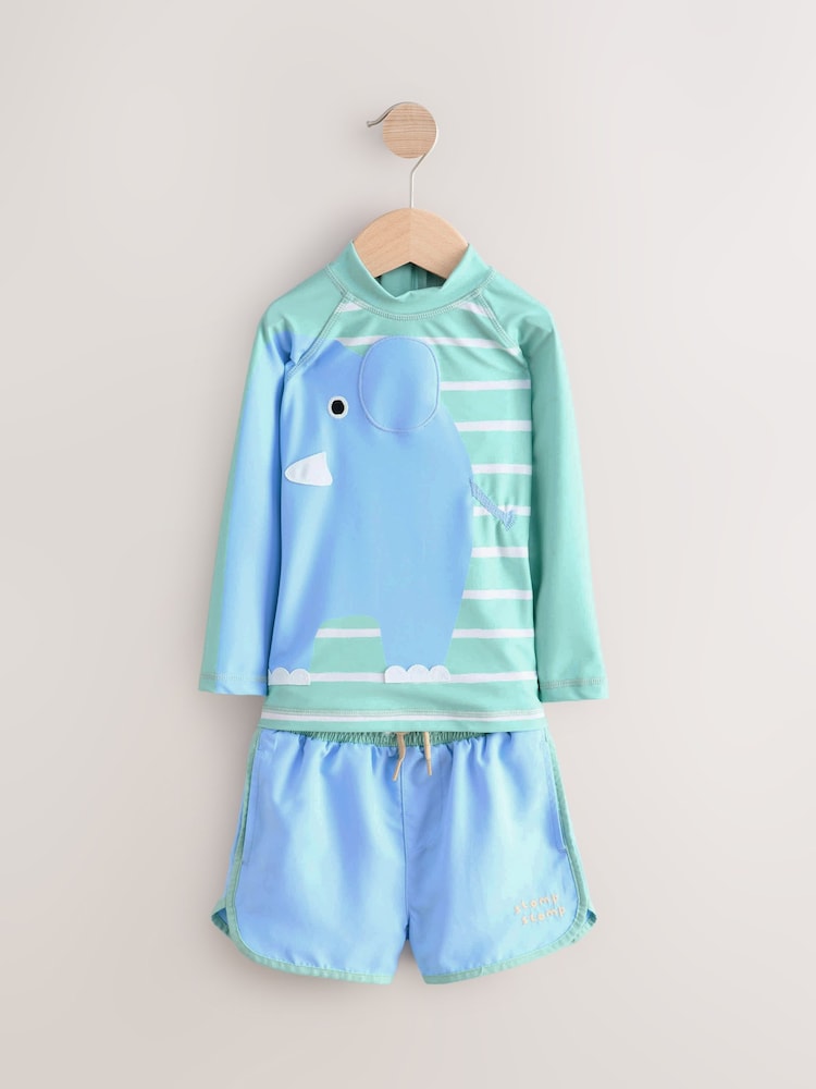 Mint Green Elephant - Rash Vest and Shorts Set (3mths-7yrs) - Image 4 of 8