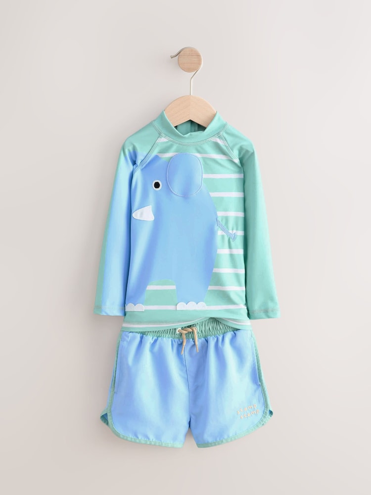 Mint Green Elephant - Rash Vest and Shorts Set (3mths-7yrs) - Image 5 of 8