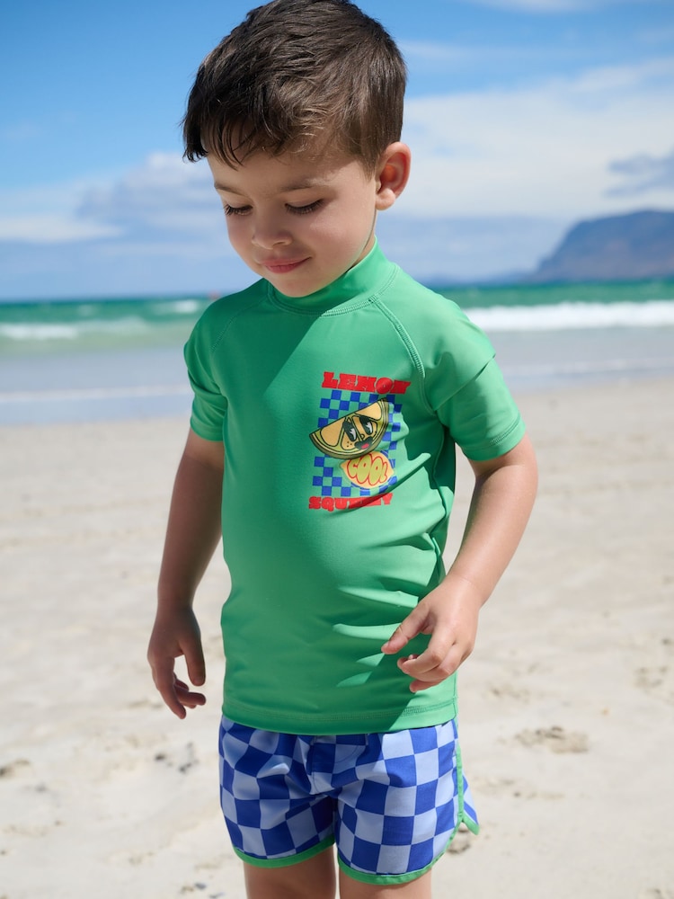 Vert Bleu À carreaux - Rash Vest and Shorts Set (3mths-7yrs) - Image 1 of 3