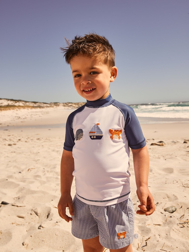 Blue/White Stripe Rash Vest and Shorts Set (3mths-7yrs) - Image 1 of 5