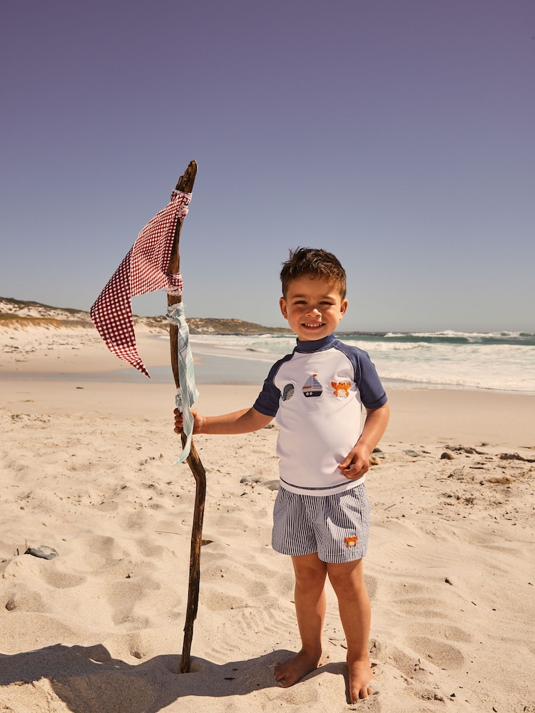 Blau Weiss Gestreift - Set aus Sonnenschutz-Oberteil und Shorts (3 Monate bis 7 Jahre) - Bild 2 von 5 Blau Weiss Gestreift - Set aus Sonnenschutz-Oberteil und Shorts (3 Monate bis 7 Jahre) - Bild 2 von 5
