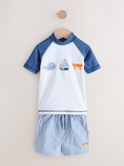 Blue/White Stripe Rash Vest and Shorts Set (3mths-7yrs) - Image 6 of 9