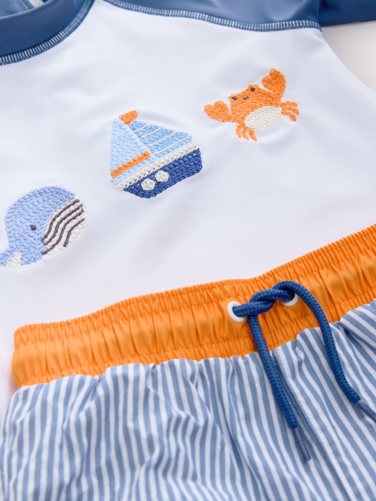 Blue/White Stripe Rash Vest and Shorts Set (3mths-7yrs) - Image 9 of 9