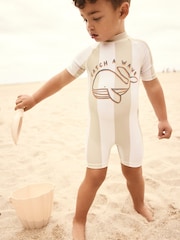 Neutral White Stripe Sunsafe All-In-One Swimsuit (3mths-7yrs) - Image 1 of 8