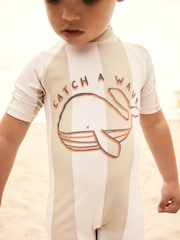 Neutral White Stripe Sunsafe All-In-One Swimsuit (3mths-7yrs) - Image 2 of 8