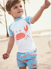 Blue White Crab Rash Vest and Shorts Set (3mths-7yrs) - Image 1 of 8