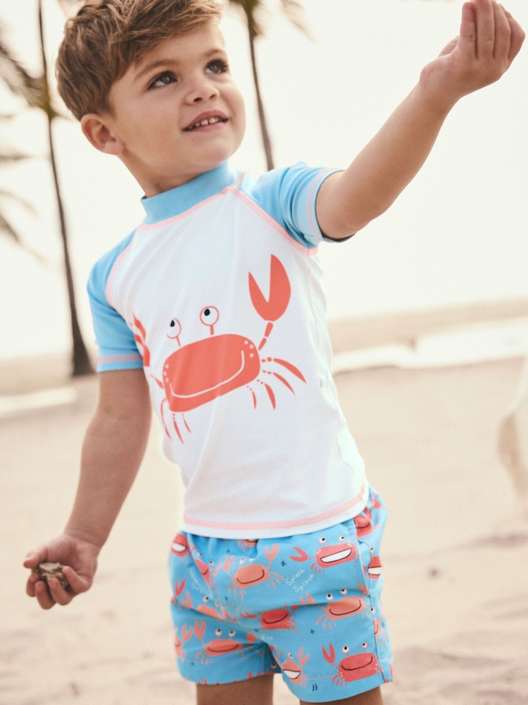 Blue White Crab Rash Vest and Shorts Set (3mths-7yrs) - Image 1 of 8