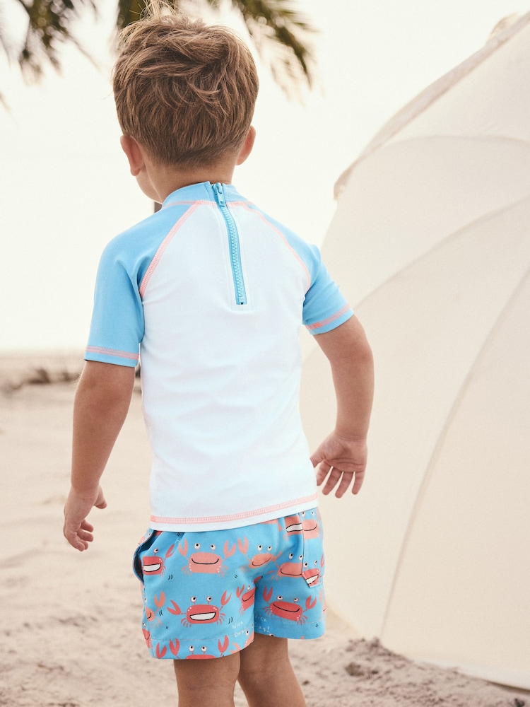 Blue White Crab Rash Vest and Shorts Set (3mths-7yrs) - Image 2 of 8