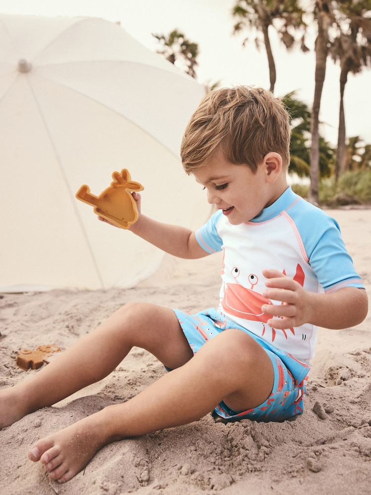 Blue White Crab Rash Vest and Shorts Set (3mths-7yrs) - Image 3 of 8