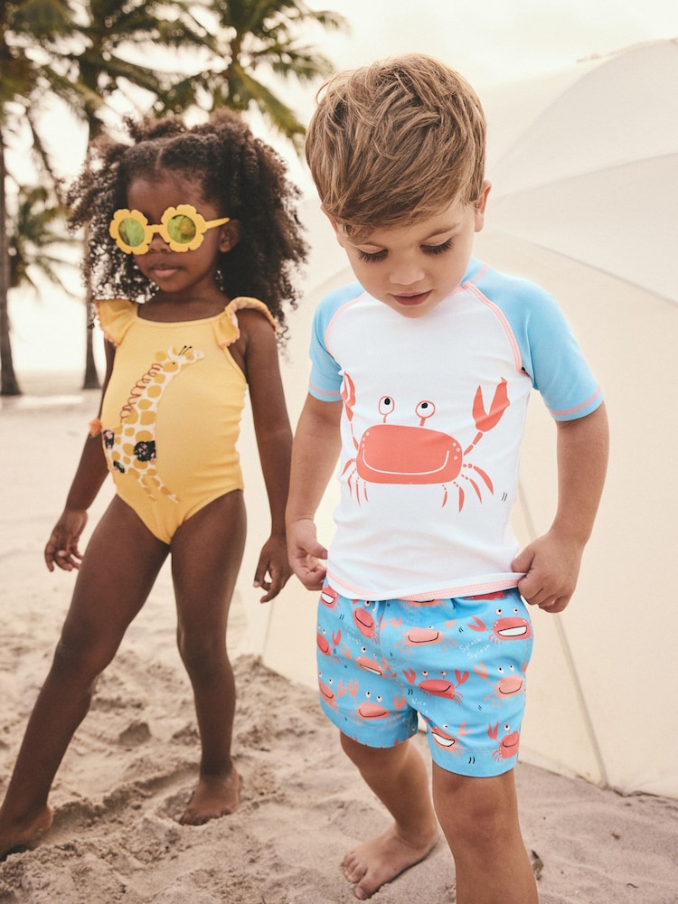 Blue White Crab Rash Vest and Shorts Set (3mths-7yrs) - Image 4 of 8