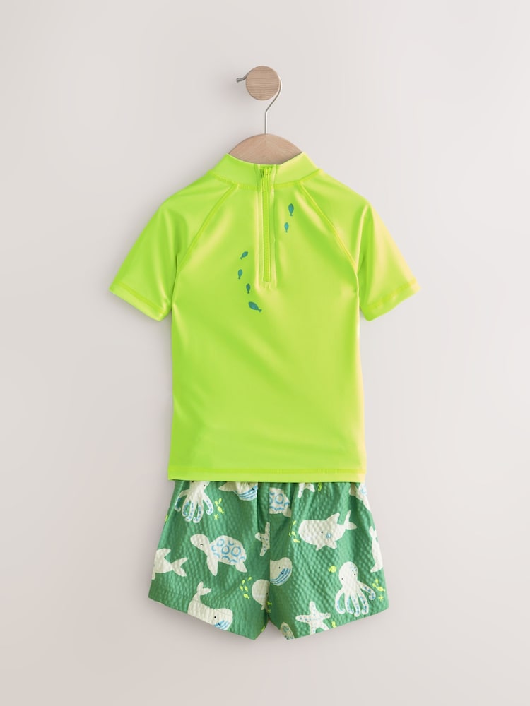 Yellow Green Shark Rash Vest and Shorts Set (3mths-7yrs) - Image 6 of 9