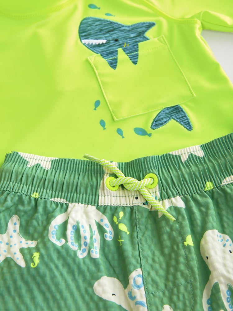 Yellow Green Shark Rash Vest and Shorts Set (3mths-7yrs) - Image 8 of 9