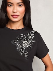 Lipsy Black Floral Embellished T-Shirt - Image 1 of 4