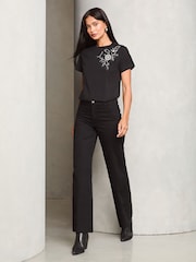 Lipsy Black Floral Embellished T-Shirt - Image 3 of 4