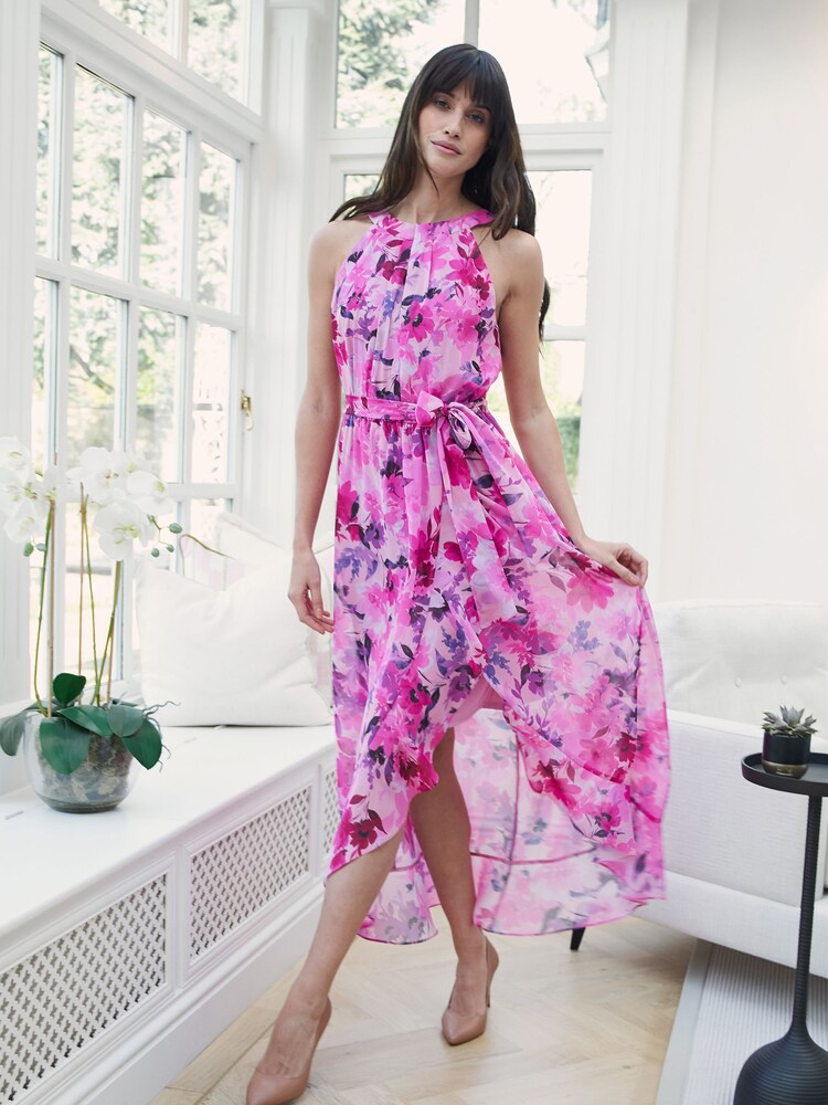 Gina Bacconi Pink Hermione Printed Keyhole Halter Maxi Dress - Image 1 of 6