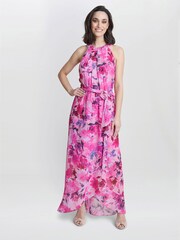 Gina Bacconi Pink Hermione Printed Keyhole Halter Maxi Dress - Image 2 of 6