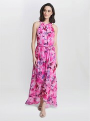 Gina Bacconi Pink Hermione Printed Keyhole Halter Maxi Dress - Image 4 of 6
