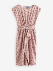 Gina Bacconi Theodora Spot Print Satin Nude Dress With Buckle - Image 4 of 4