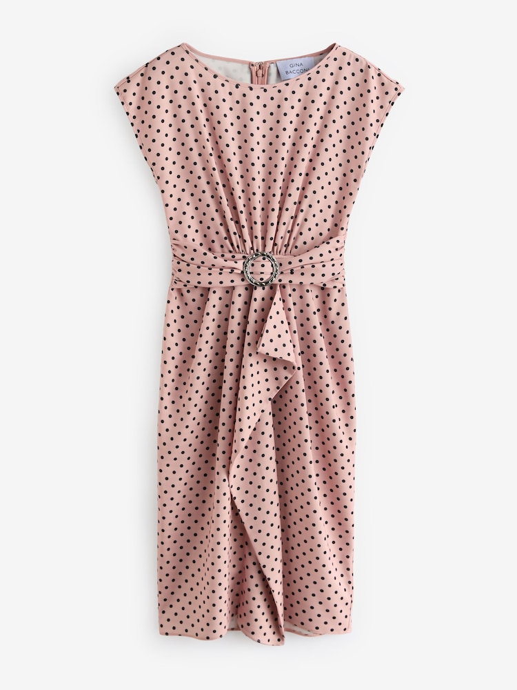 Gina Bacconi Theodora Spot Print Satin Nude Dress With Buckle - Image 4 of 4