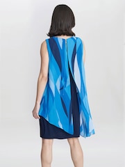 Gina Bacconi Blue Edie Short Printed Asymmetric Overlay Dress - Image 2 of 5
