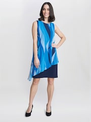 Gina Bacconi Blue Edie Short Printed Asymmetric Overlay Dress - Image 3 of 5