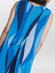 Gina Bacconi Blue Edie Short Printed Asymmetric Overlay Dress - Image 4 of 5