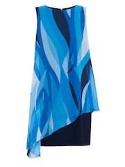 Gina Bacconi Blue Edie Short Printed Asymmetric Overlay Dress - Image 5 of 5