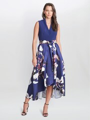 Gina Bacconi Blue Megan Sleeveless Floral High Low Dress - Image 1 of 5
