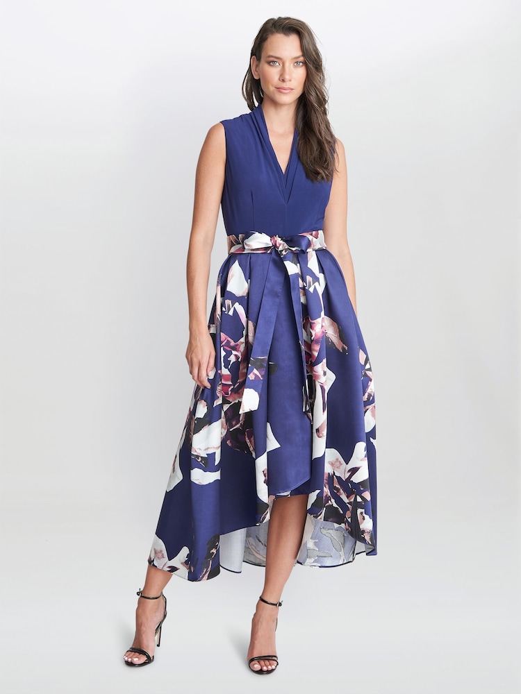 Gina Bacconi Blue Megan Sleeveless Floral High Low Dress - Image 1 of 5