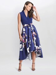 Gina Bacconi Blue Megan Sleeveless Floral High Low Dress - Image 3 of 5