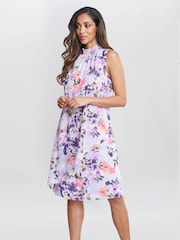 Gina Bacconi Purple Ginnie Printed Sleeveless Dress - Image 1 of 5