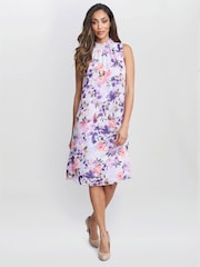 Gina Bacconi Purple Ginnie Printed Sleeveless Dress - Image 3 of 5