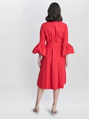 Gina Bacconi Red Melinda Taffeta Shirt Dress - Image 2 of 6