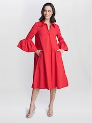 Gina Bacconi Red Melinda Taffeta Shirt Dress - Image 3 of 6