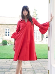 Gina Bacconi Red Melinda Taffeta Shirt Dress - Image 5 of 6