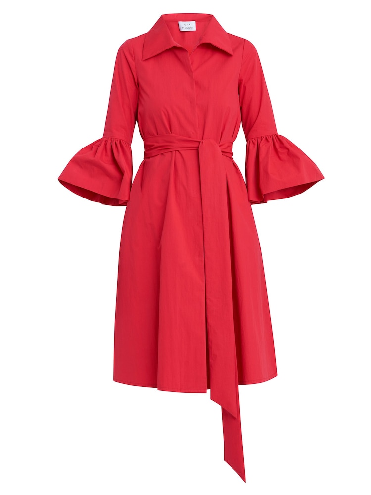 Gina Bacconi Red Melinda Taffeta Shirt Dress - Image 6 of 6
